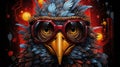 a digital painting of an eagle wearing a pair of red goggles and a hat with feathers on it\'s head