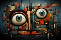 A digital painting of a face with a pair of eyes. Generative AI image. Romantic surreal landscape.