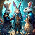 Digital painting of a family of rabbits in the forest, 3d illustration Generative AI