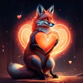 Maned wolf hugging heart Digital painting of a fox in love with red heart shape. Valentine\'s day concept. generative AI anim Royalty Free Stock Photo