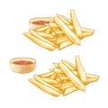 The french fries stick potato chips fastfood and ketchup raster illustration