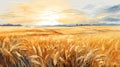 Autumn Wheat Field: A Digital Painting Of Vibrant Coastal Landscapes