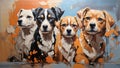 Digital painting of a group of beagle dogs in the studio