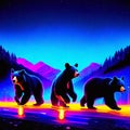 Digital painting of a group of bears in the night time at the park AI Generated