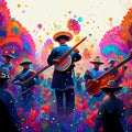 Digital painting of a group of mexican musicians playing musical instruments generative AI