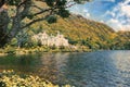 Digital painting of Kylemore Abbey in Connemara mountains with lake in front