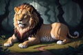 Digital painting of a Lion with a fantasy background. Creative 3d digital painting. Ai generative