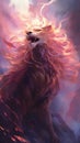 Digital painting of a lion with fire in the background. Illustration of a lion Royalty Free Stock Photo