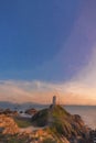 Digital painting of Llanddwyn island lighthouse, Twr Mawr at Ynys Llanddwyn on Anglesey, North Wales, UK Royalty Free Stock Photo