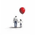 Digital Painting Of Man Holding Red Balloons With Girl Walking Behind Him