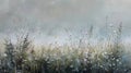 Digital painting of a meadow with wildflowers in the fog, Generative AI illustrations