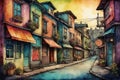 Digital painting of an old street in the old town of Prague