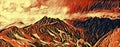 Digital painting of Caucasian mountains under cloudy sky from th Royalty Free Stock Photo