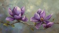 Digital painting of purple magnolia flowers on a textured background