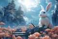 Digital painting of a rabbit amidst a