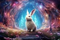 Digital painting of a rabbit amidst a
