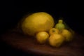 Digital painting of real and artificial yellow fruit