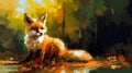 Digital painting of red fox in autumn forest, digital painting of a fox Royalty Free Stock Photo