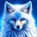 Digital painting of a red fox with blue eyes on a blue background Generative AI Royalty Free Stock Photo