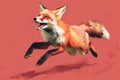 A digital painting of a red fox in full motion, running with excitement through a pastel maroon background Royalty Free Stock Photo