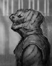 Digital painting of a reptile like alien creature with a jacket on and gross teeth - fantasy sci-fi illustration