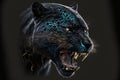 Digital painting of a roaring black panther on a black background