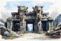 Digital painting of the ruins of the ancient city of Pergamon, Turkey AI Generated Generative AI
