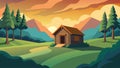 A digital painting of a slave cabin surrounded by a beautiful landscape with the caption Remembering the Past Embracing Royalty Free Stock Photo