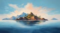 Impressionistic Oil Illustration Of Island