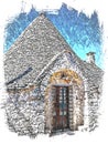 Digital painting of a Trullo in Alberobello, Italy