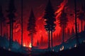 Digital Painting of Wildfire: Burning Forest and Trees in 4K with Raging Flames Perfect for Wallpaper and Backgrounds. AI