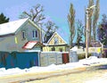 Digital painting of winter Ukrainian rural landscape