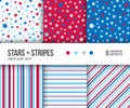 Digital paper pack, 6 patriotic patterns with stars and stripes