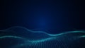 Digital particle wave with smooth flowing lines and dotted mesh surface representing data visualization, AI technology, and Royalty Free Stock Photo