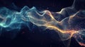Digital particles flowing, creating abstract glowing wave background Royalty Free Stock Photo