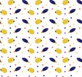 Digital pattern for children. Yellow and blue fishes and illustration with dots on the white background