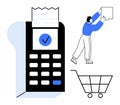 Digital Payment Concept with POS Terminal, Shopping Cart, and Delivery Process Elements Royalty Free Stock Photo