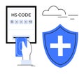 Digital Payment Security Concept Hand with Payment Card, HS Code Entry, and Blue Shield with Cross Royalty Free Stock Photo