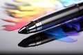 digital pen used on a graphic tablet, image on screen Royalty Free Stock Photo