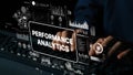 Digital Performance Analytics with Data Visualization and Keyboard Interaction in a Modern Workspace. Asymptotic smart Royalty Free Stock Photo