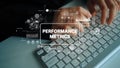 Digital Performance Metrics Analysis with Hands Typing on Keyboard and Data Visualization Elements. Asymptotic smart Royalty Free Stock Photo