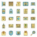 Digital personal information icons set vector color line