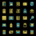 Digital personal information icons set vector neon Royalty Free Stock Photo