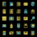 Digital personal information icons set vector neon