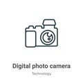 Digital photo camera outline vector icon. Thin line black digital photo camera icon, flat vector simple element illustration from Royalty Free Stock Photo