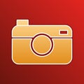 Digital photo camera sign. Golden gradient Icon with contours on redish Background. Illustration.