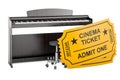 Digital piano with cinema tickets. Musicals concept, 3D rendering Royalty Free Stock Photo