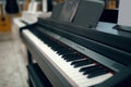 Digital piano in music store, closeup keyboard Royalty Free Stock Photo