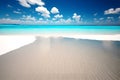 Digital picture of a beach with white sand and lots of rocks. Turquoise blue sea.