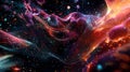 A digital piece showcasing abstract 3D shapes with holographic patterns, set against a dark, cosmic background